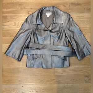 Worth Metallic Gray 100% Leather Jacket